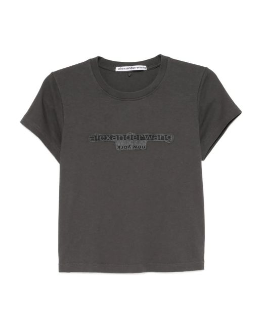 Camiseta corta con logo bordado Alexander Wang de color Black