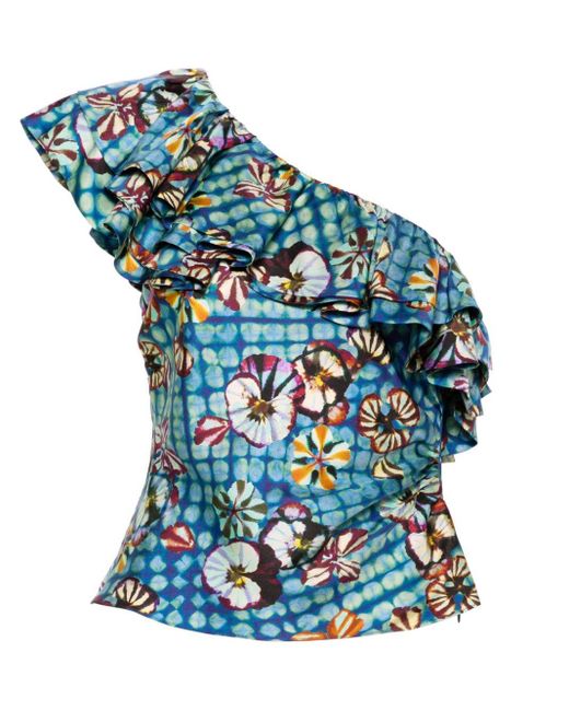 Ulla Johnson Blue Adaleigh Floral-print Silk Top