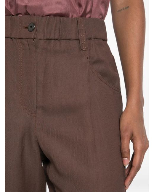 Brunello Cucinelli Brown Elasticated-Waist Straight-Leg Trousers