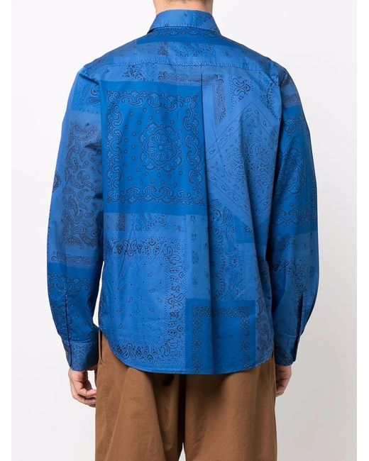 KENZO Blue Bandana-Print Cotton Shirt for men