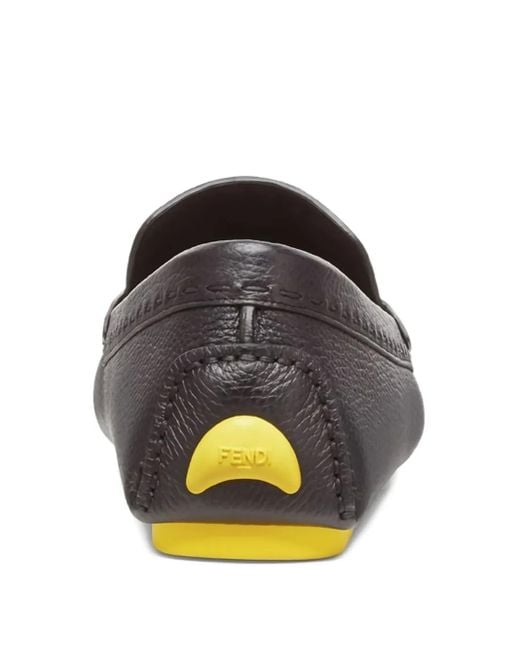 Fendi Gray Leather Ff Logo Loafers for men