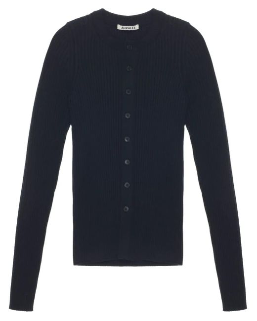 Auralee Blue Silk-Blend Cardigan