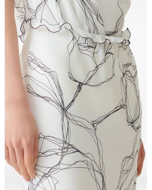 Fabiana Filippi White Floral-Print Ruffled Skirt