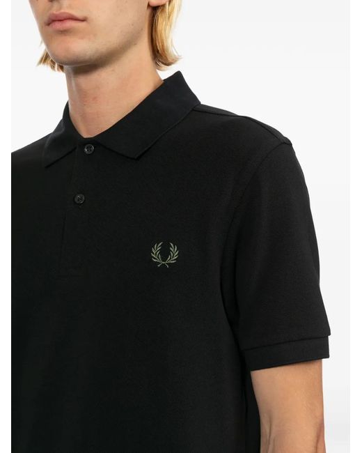 Fred Perry Black Logo-Embroidered Short-Sleeve Polo Shirt for men