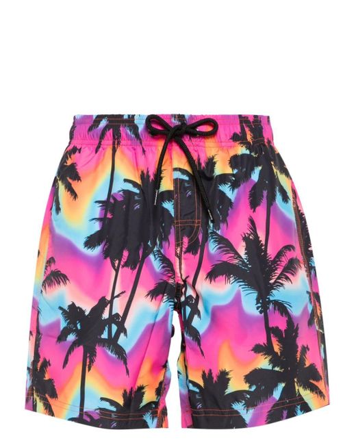 Sundek Red Palm Tree-print Swim Shorts for men