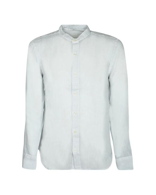 120% Lino Blue Long-Sleeve Mandarin-Collar Shirt for men