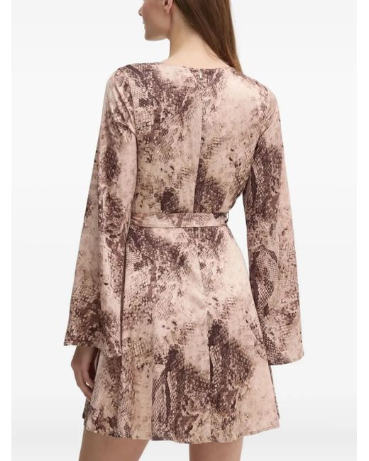 Guess Natural Snake-Print Wrap Mini Dress