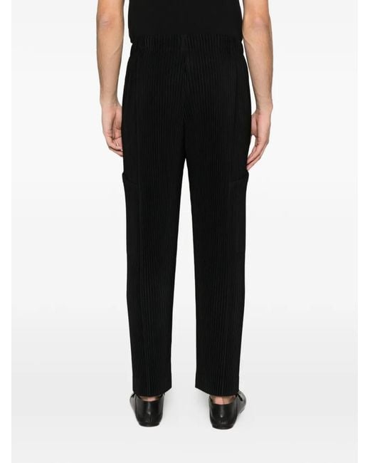 Issey Miyake Black Pleated Straight-Leg Trousers for men