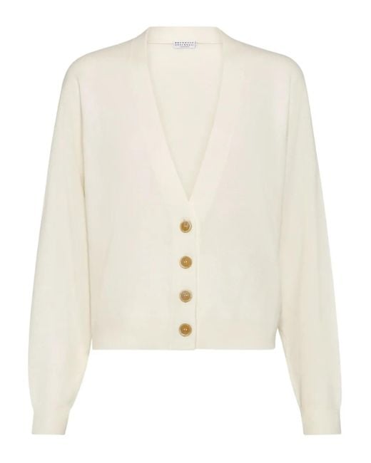 Brunello Cucinelli White Button-Front Cashmere Cardigan
