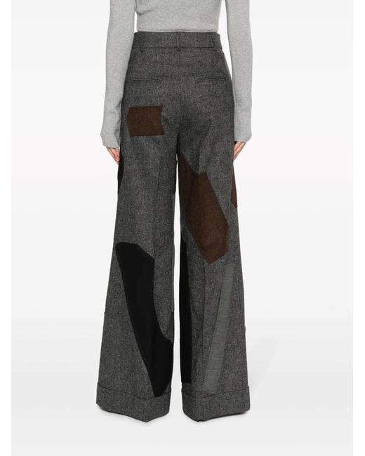 Moschino Gray Patchwork-Design Palazzo Trousers