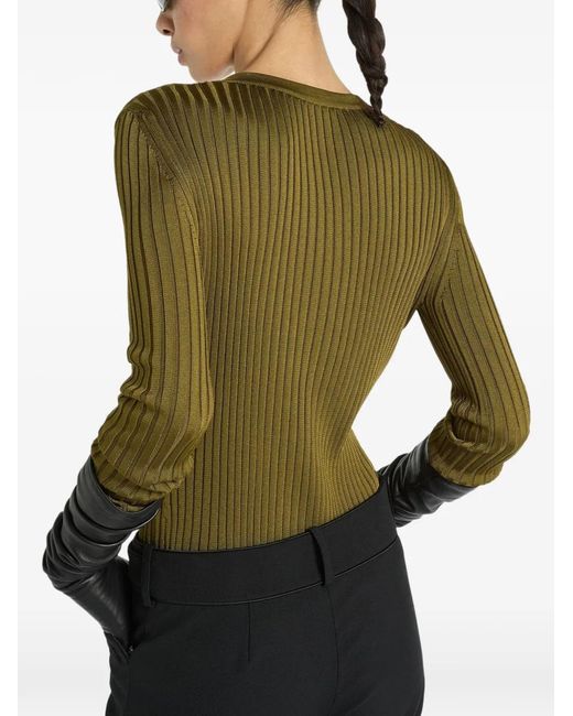 Balmain Green Buttoned Ribbed Knit Cardigan
