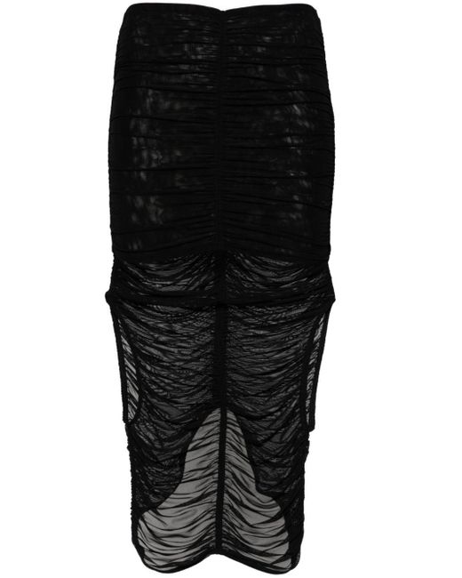 Mugler Black Draped Mesh Midi Skirt - Women's - Elastane/polyamide