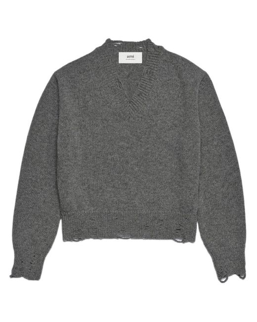 AMI Gray Pullover im Distressed-Look
