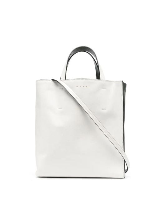 Marni White Small Museo Leather Tote Bag