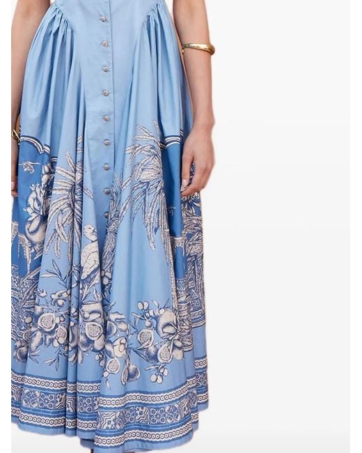 ALÉMAIS Blue Villa Romantica Buttoned-Floral Midi Dress