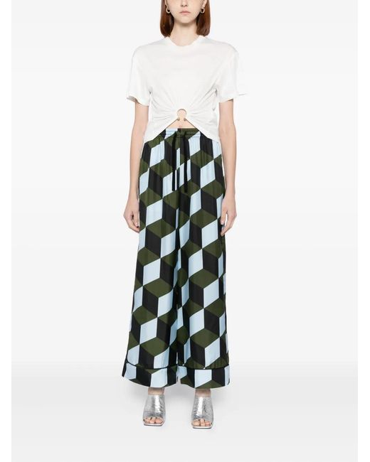 Cynthia Rowley Blue Geometric-Print Trousers
