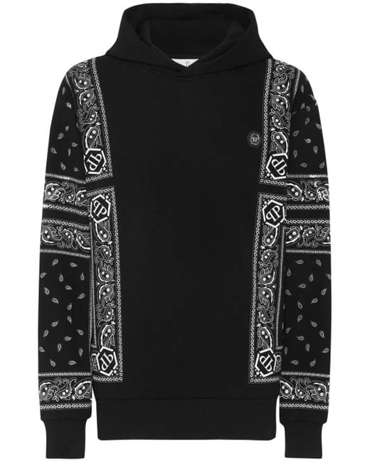 Philipp Plein Black Paisley-Print Hoodie for men