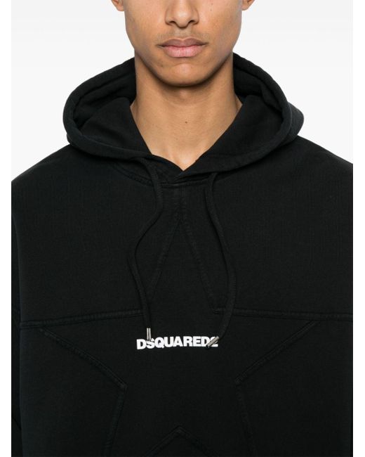 DSquared² Black Star-detail Cotton Hoodie for men