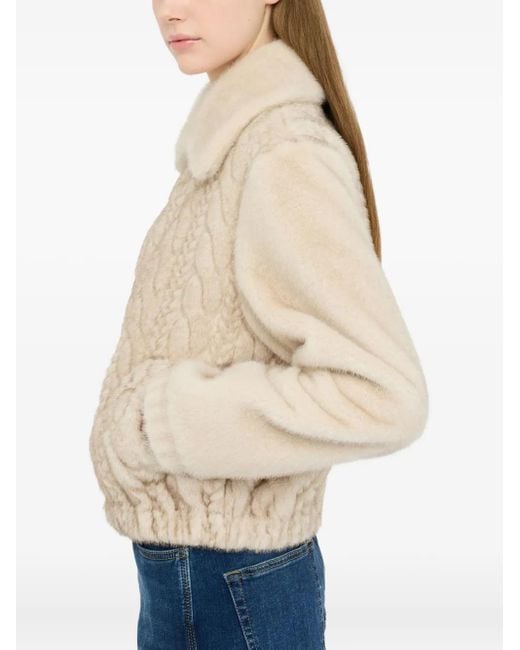 Cable Jacket Color:natural Liu Jo Teddy Bomber Jacket With Cable Knit Detailing in Natural | Lyst UK