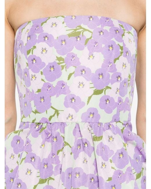 BERNADETTE Purple Violet Floral Strapless Dress