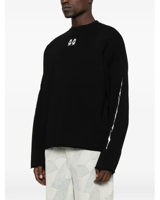 44 Label Group Black Logo-Embroidered Frayed-Edge Sweater for men