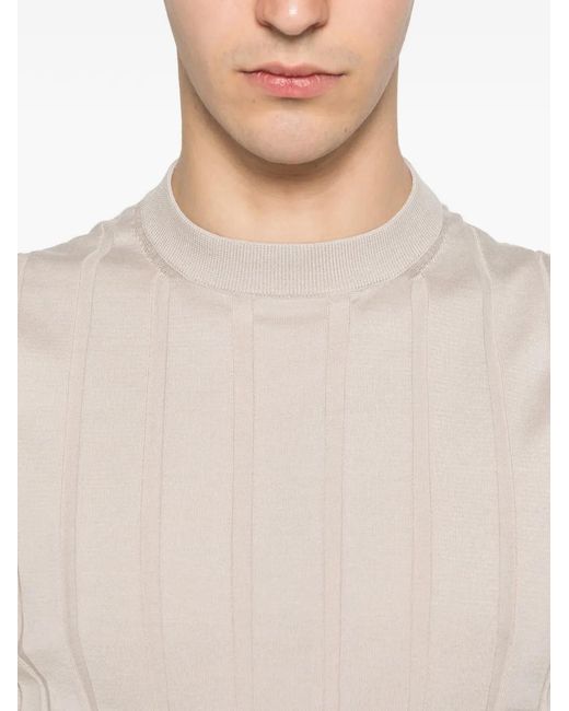 Eleventy White Vertical-Stripe T-Shirt for men