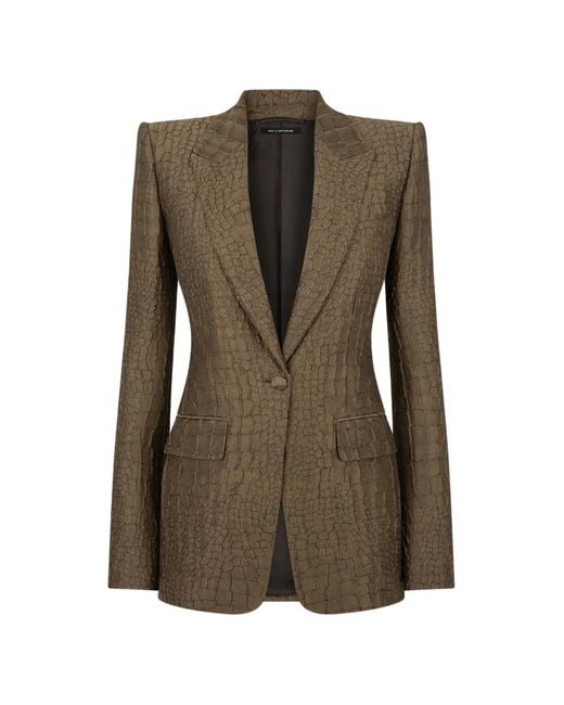 Tom Ford Green Crocodile-Effect Single-Breasted Blazer