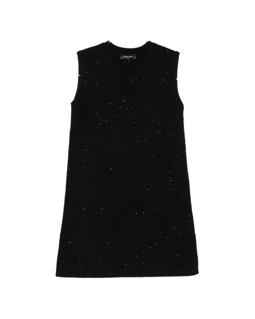 Fabiana Filippi Black Sequin-Embellished Knitted Mini Dress