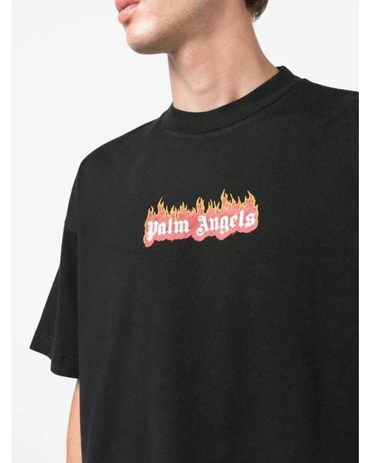 Palm Angels Black Burn Logo T Shirt for men