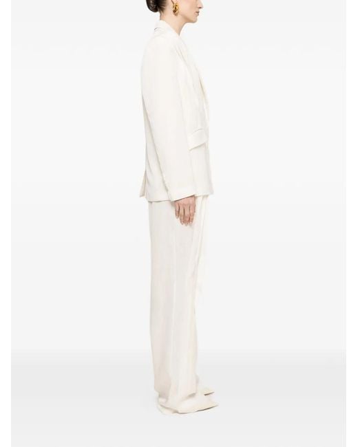 Nissa White Mid-Rise Linen Trousers