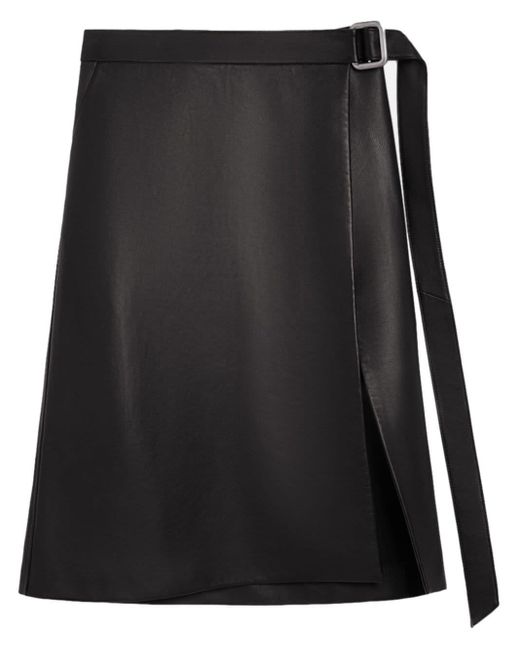 AMI Black Belted-waist Lambskin Midi Skirt