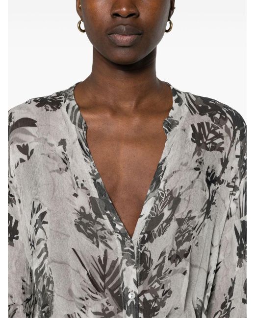 Transit Gray Floral-print Crepe Shirt
