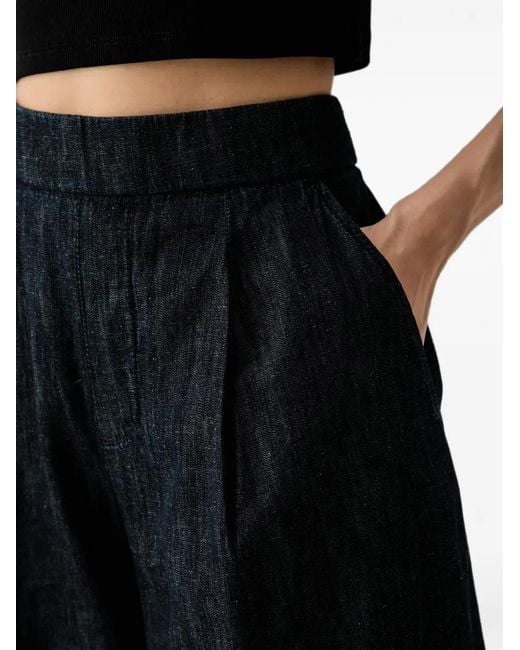 Benetton Black Turn-Up Cropped Wide-Leg Jeans