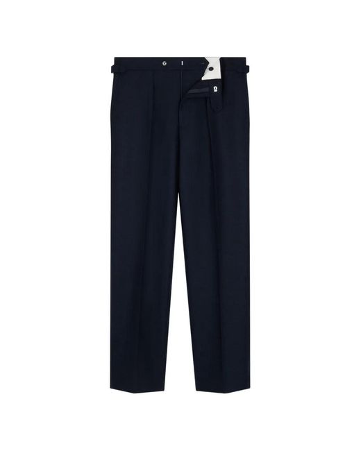 Fursac Blue Herringbone Pleated Tailored Trousers for men