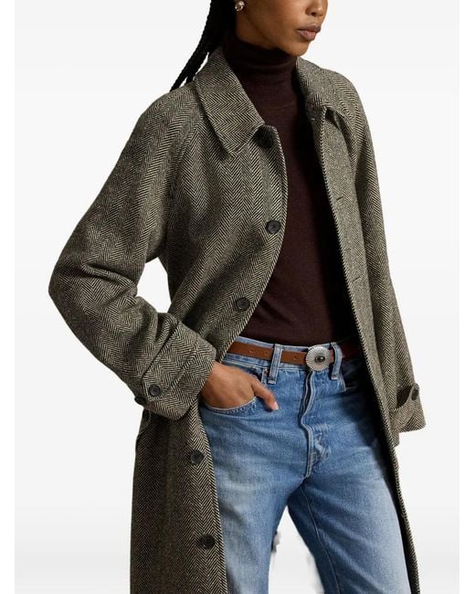 Polo Ralph Lauren Black Herringbone Belted Coat