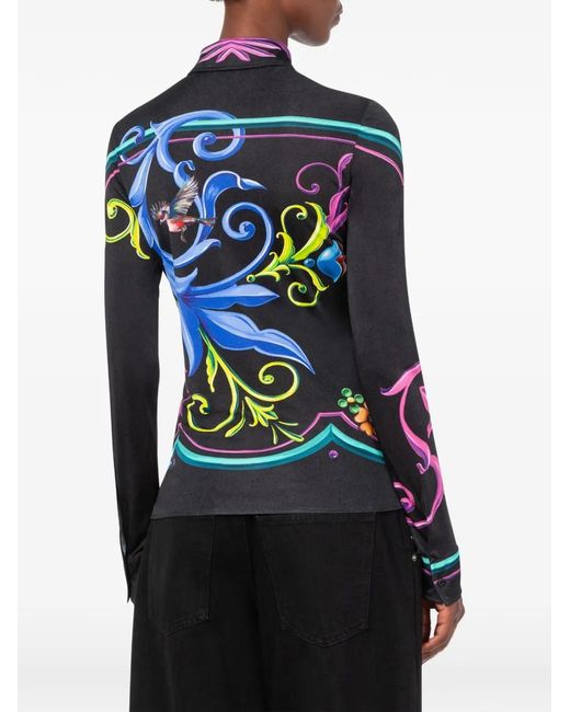Moschino Blue Floral-Print Long-Sleeve Shirt