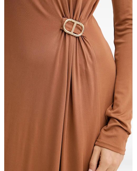 Twinset Brown Buckle-Detail Long-Sleeve Maxi Dress