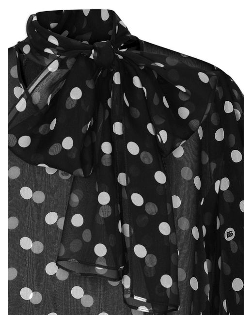 Dolce & Gabbana Black Schluppenhemd mit Polka Dots
