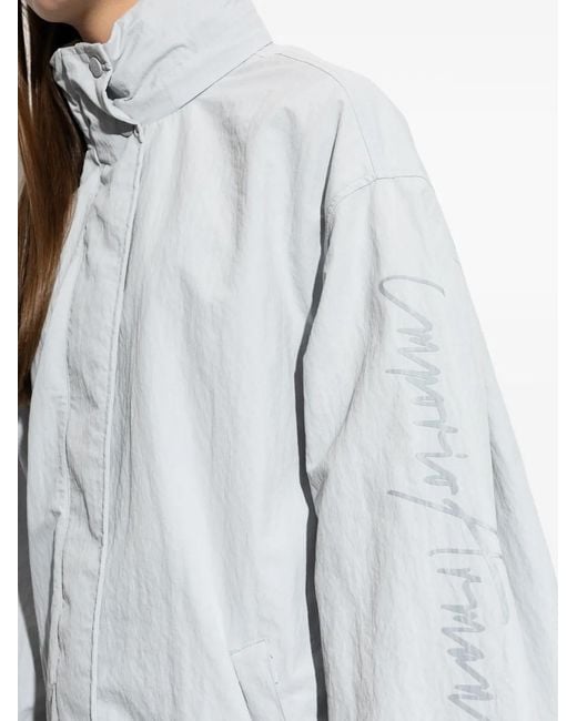 Emporio Armani White Logo-Print High-Neck Coat
