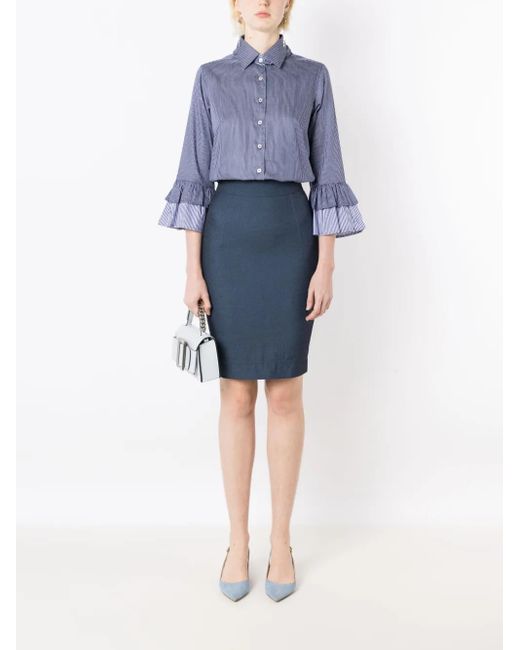 Lethicia Bronstein Blue Elizabeth Pencil Midi Skirt