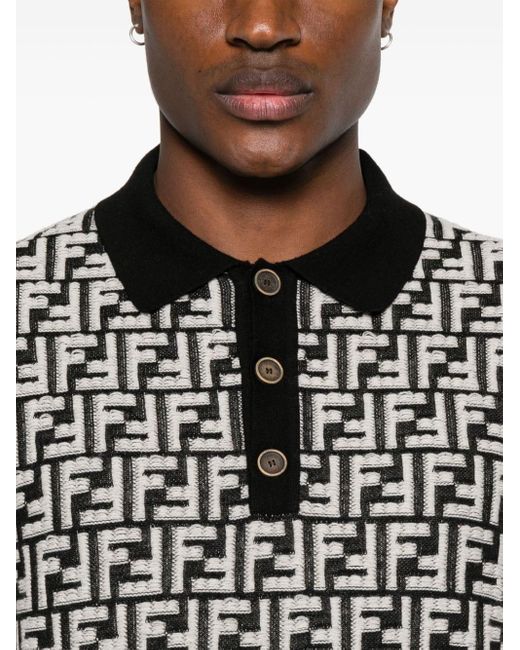 Fendi Black Ff-Motif Knitted Polo Shirt for men