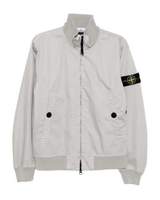 Stone Island Gray Logo-Patch Bomber Jacket for men