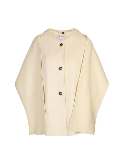 Max Mara Natural Button-Up Cape Jacket