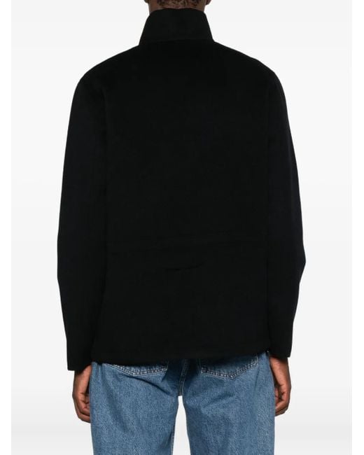 Aspesi Black Pocketed Zipped Single-Breasted Coat for men