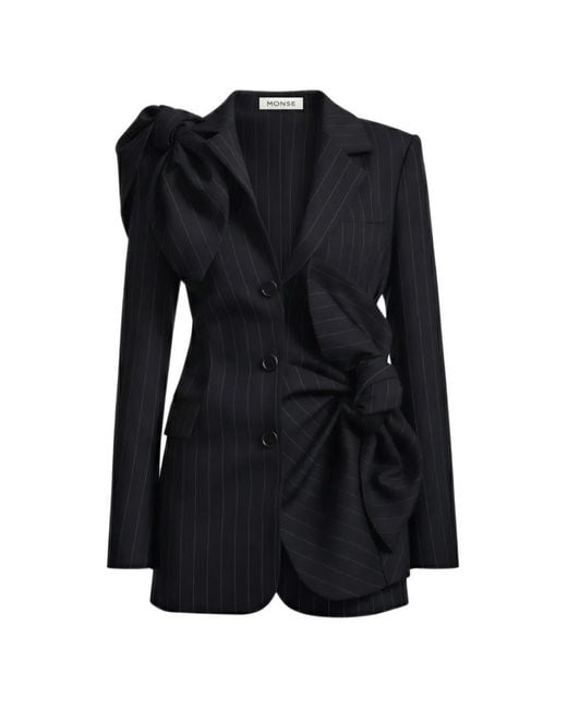 Monse Black Bow-Detail Pinstripe Dress