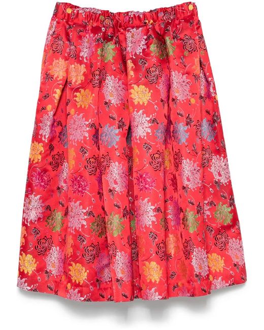 Comme des Garçons Red Floral-Jacquard Midi Skirt