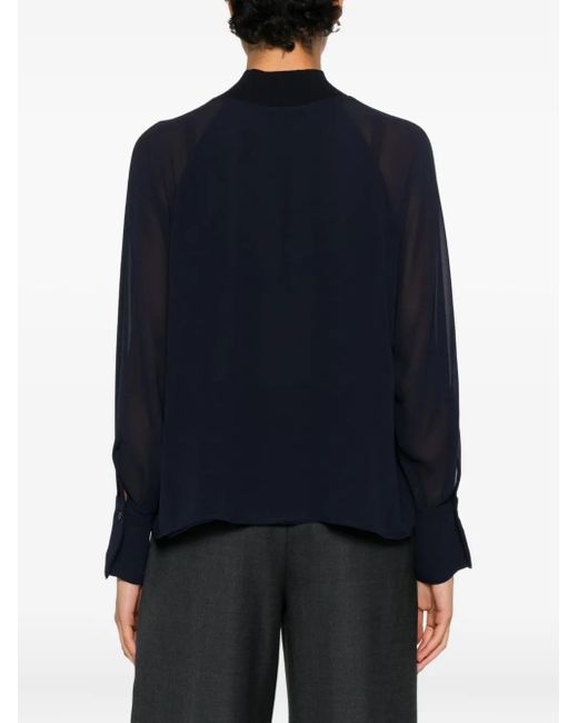 Peserico Blue Ribbed High-Neck Top