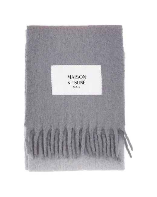Maison Kitsuné Gray Fringed-Edge Scarf for men