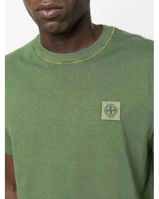 Stone Island Green Compass Patch Cotton T-Shirt for men