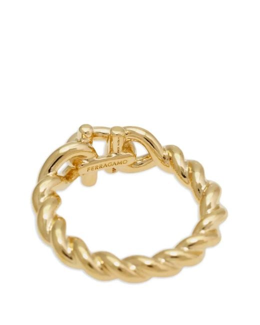 Ferragamo Metallic Gancini Twisted Ring (54 Mm)